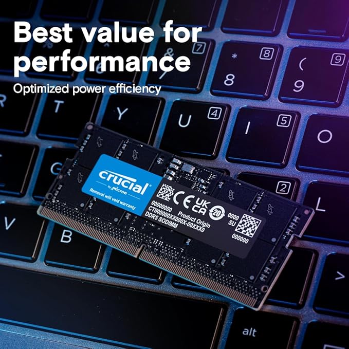 Crucial 32GB DDR5 RAM, 5600MHz (or 5200MHz or 4800MHz) Laptop Memory