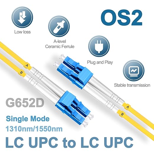 0.3 Meter (1 foot) Fiber Optic Patch Cord LC UPC to LC UPC
