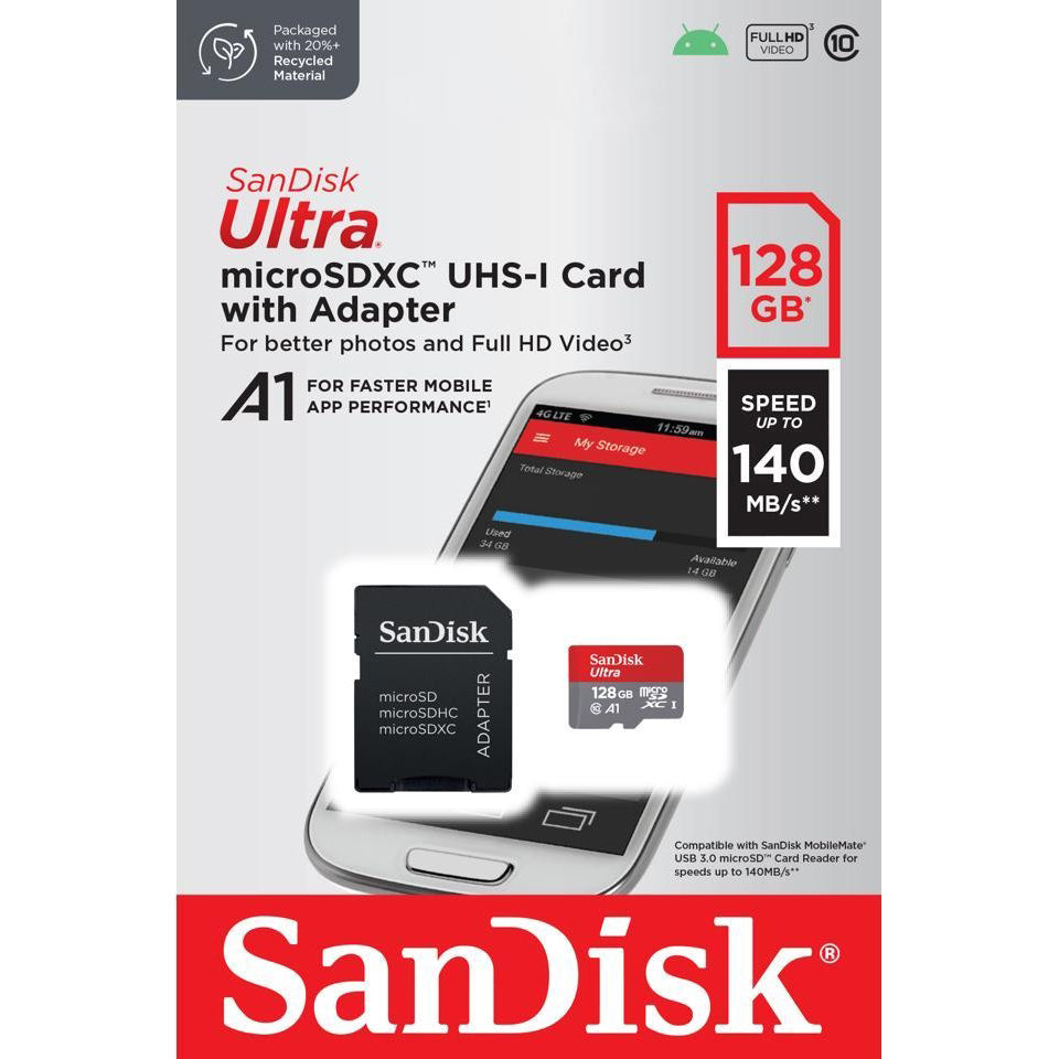 SanDisk 128GB Ultra microSDXC UHS-I Memory Card with Adapter