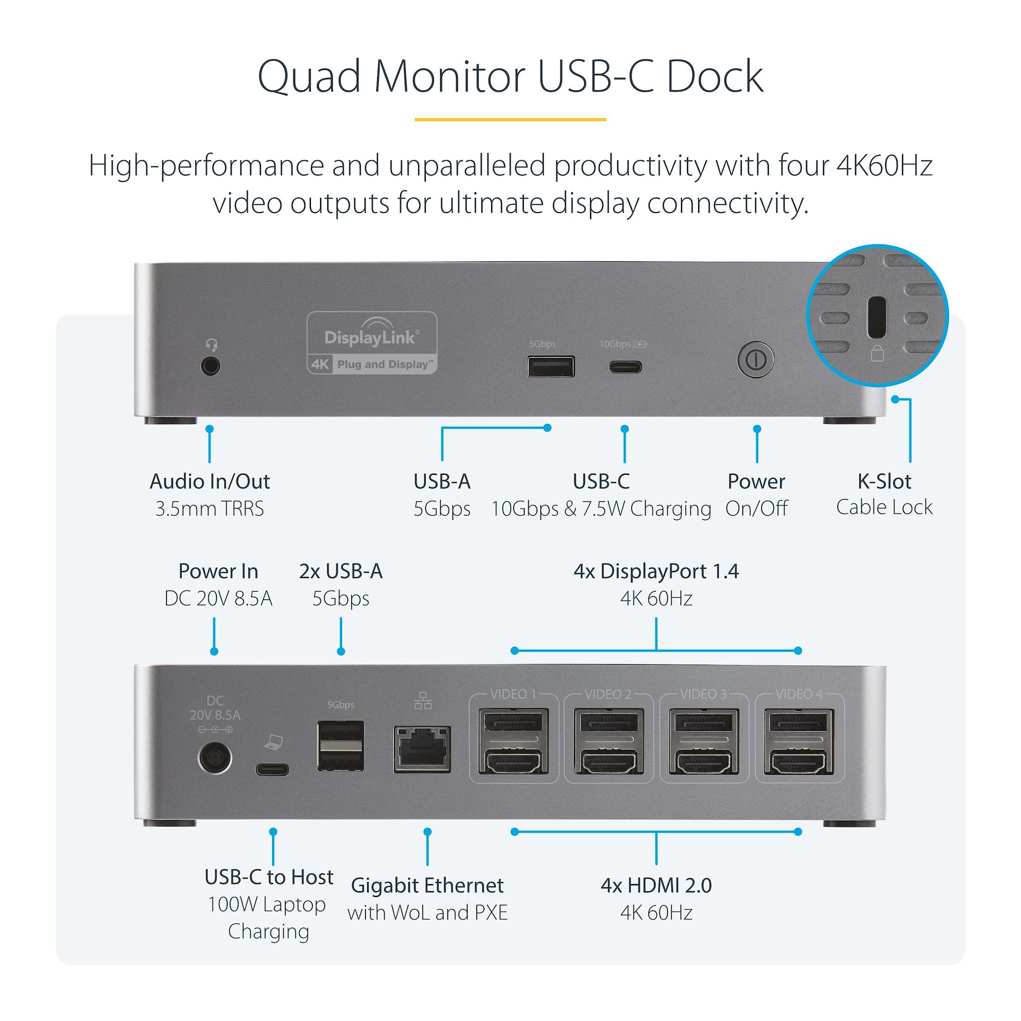Startech.com Quad monitor USB C docking station - 4x DP and/or 4 HDMI