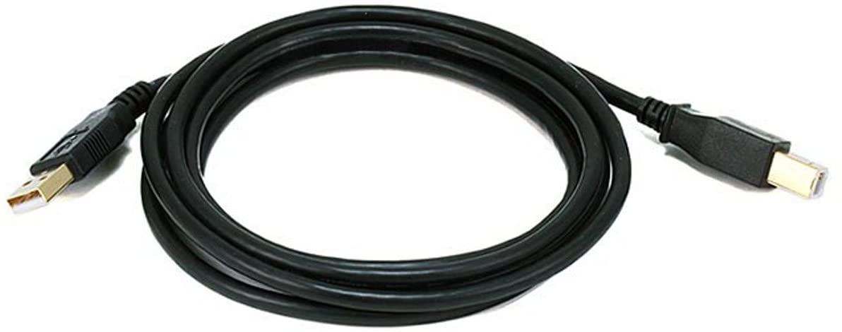 Monoprice 6-Feet USB 2.0 A Male to B Male 28/24AWG Cable (Gold Plated) Black - Printer Cable