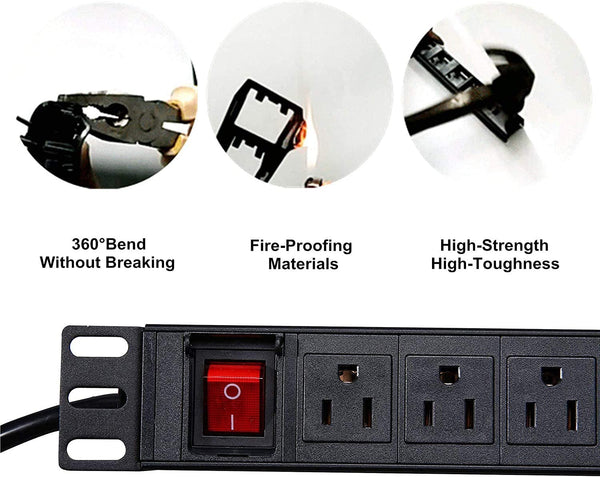 BTU 12-Outlet Rack Mount PDU Power Strip - 10FT Heavy Duty Surge Protector With Switch