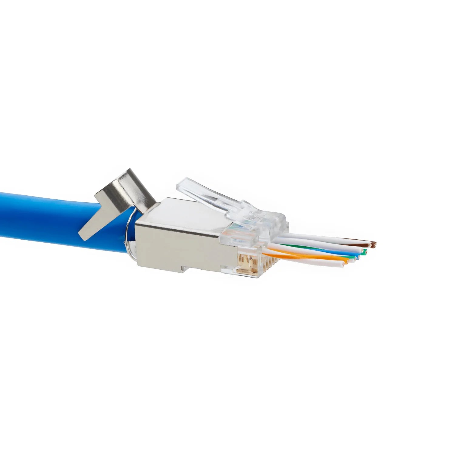 Cat6/6A RJ45 Pass Through Modular Plugs, Shielded (STP) External Ground Connector Gold Plated 3 Prong - 5 Pack