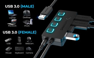 Sabrent 4-Port USB 3.0 Hub with Individual LED Power Switches