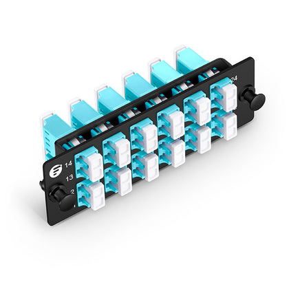 FHD® Fiber Adapter Panel, 24 Fibers OM4 Multimode, 12 x LC UPC Duplex (Aqua) Adapter, Ceramic Sleeve