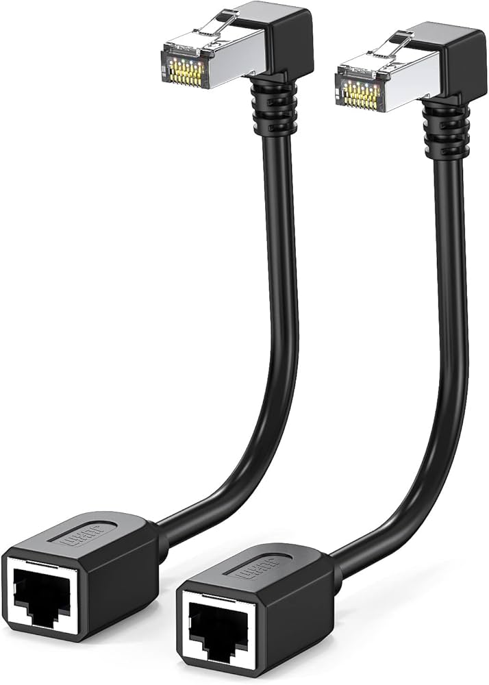 CAT 6 Ethernet Extender Right Angle - RJ45 Network Patch Cord Male to Female Adapter Downward Angle