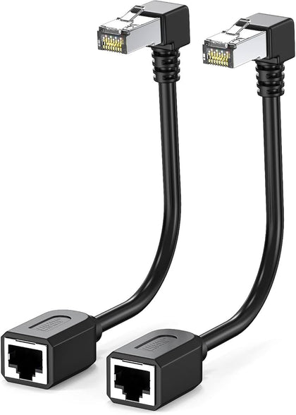 CAT 6 Ethernet Extender Right Angle - RJ45 Network Patch Cord Male to Female Adapter Downward Angle