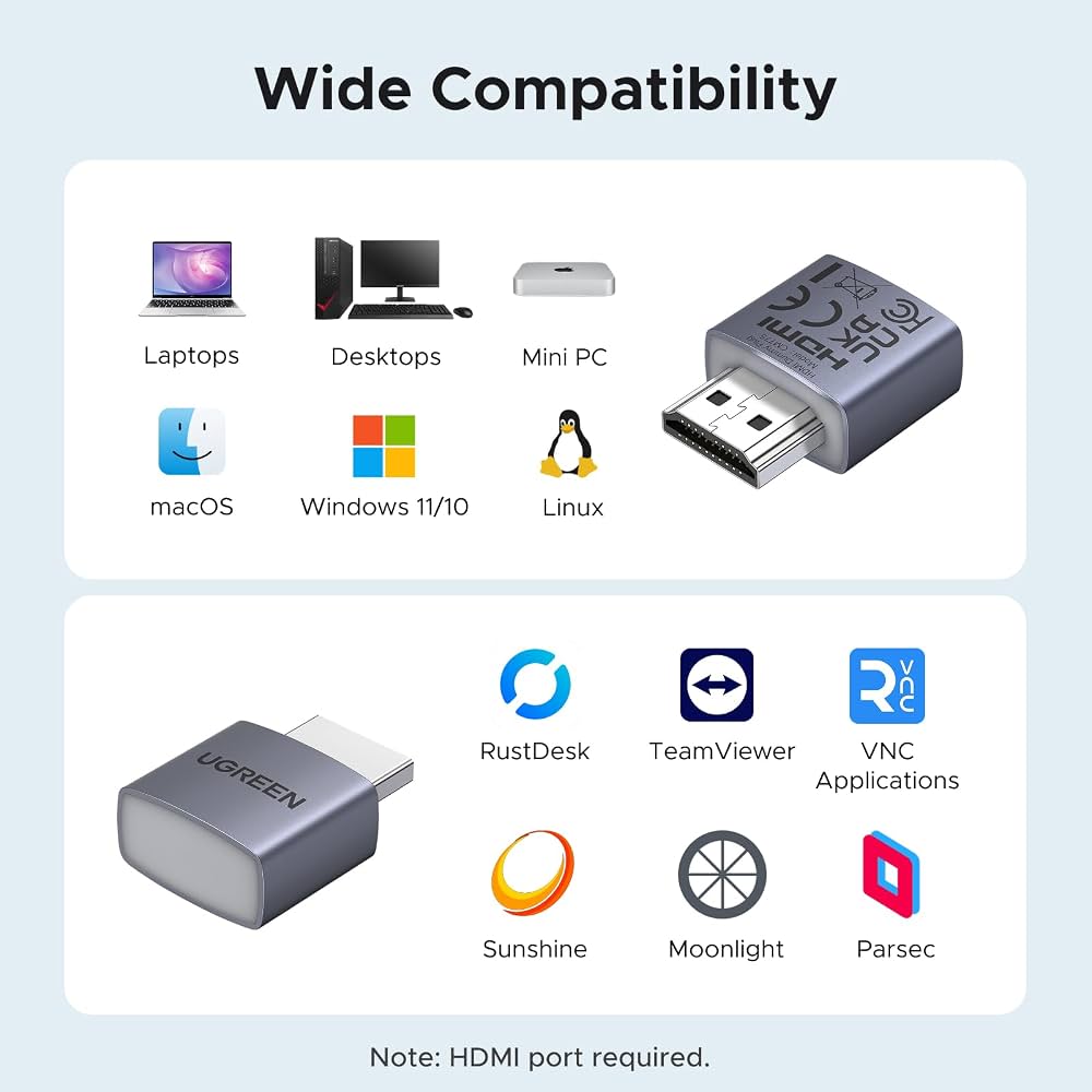 UGREEN HDMI Dummy Plug 4K@60Hz - EDID Emulator