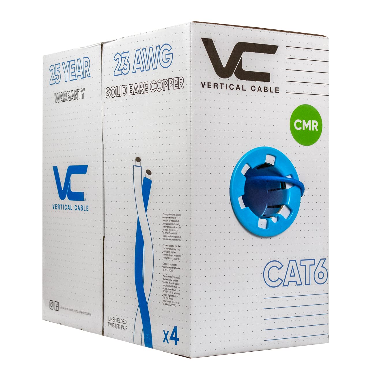 Vertical Cable Cat6, 550 MHz, UTP, 23AWG, Solid Bare Copper,1000ft, Bulk Ethernet Cable - 060 Series, White