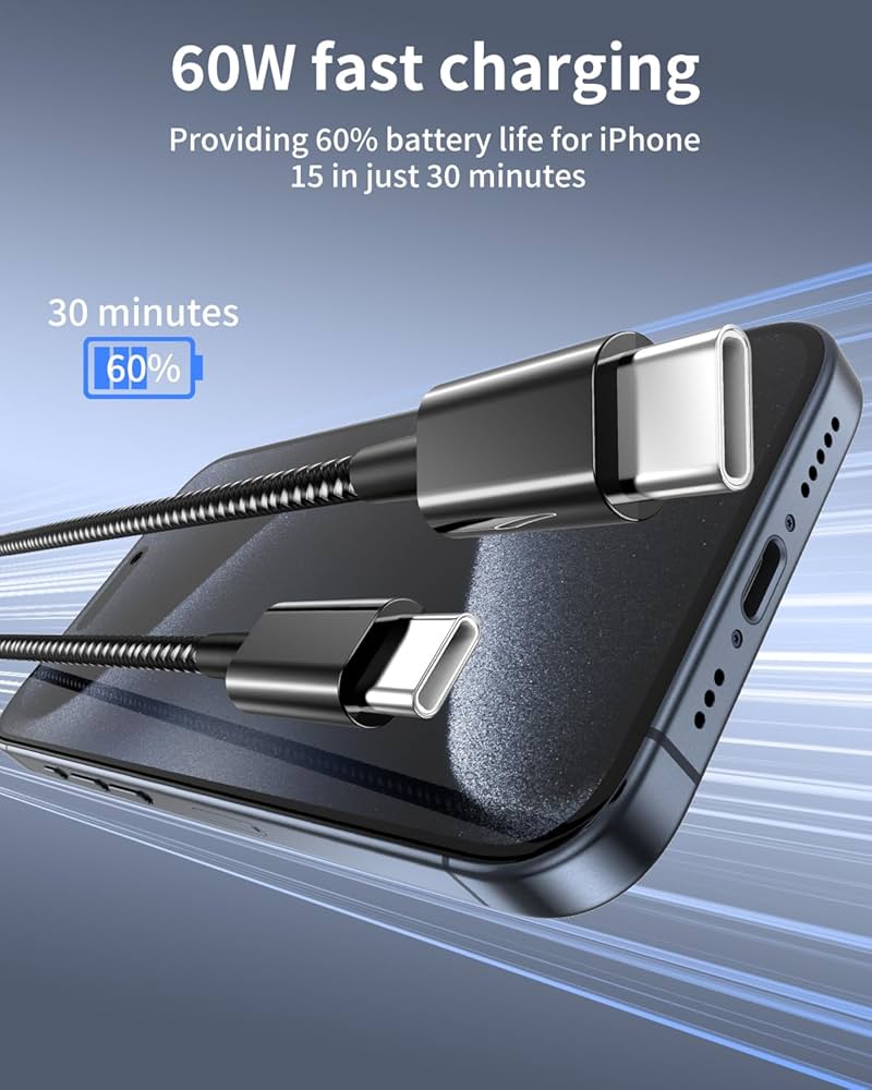 USB C to USB C Cable -  6FT -  60W (3.1A) Nylon Braided