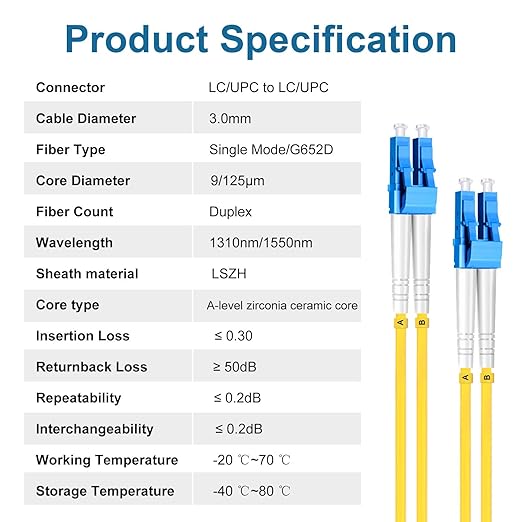 0.3 Meter (1 foot)  Fiber Optic Patch Cord LC UPC to LC UPC