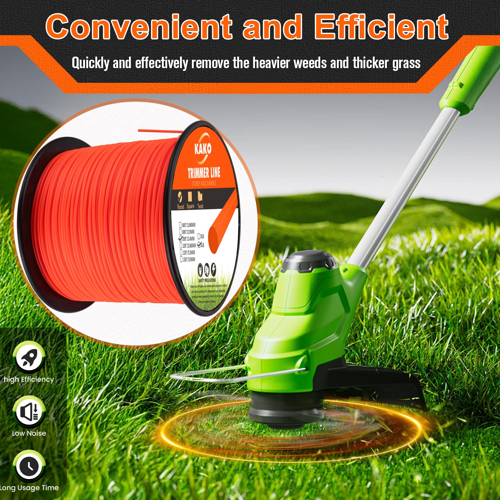 095 Trimmer Line - Weed Eater String - 1,480 ft-5lb-Spool - Orange