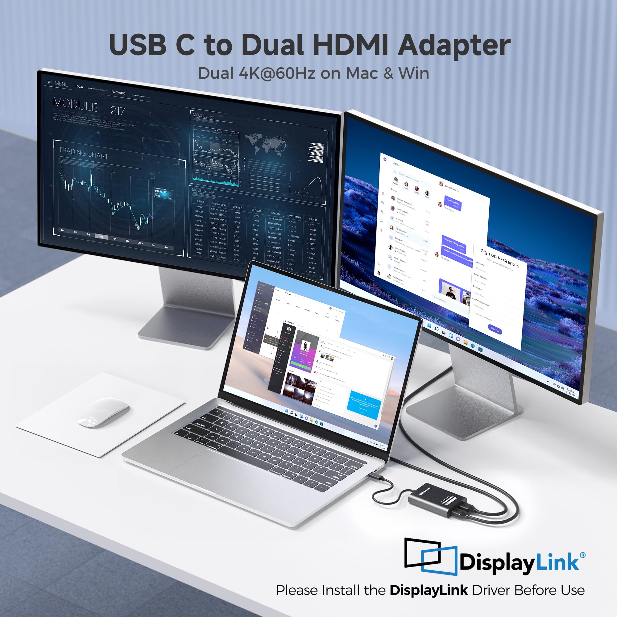 Cable Matters USB-C to Dual HDMI Adapter - DisplayLink