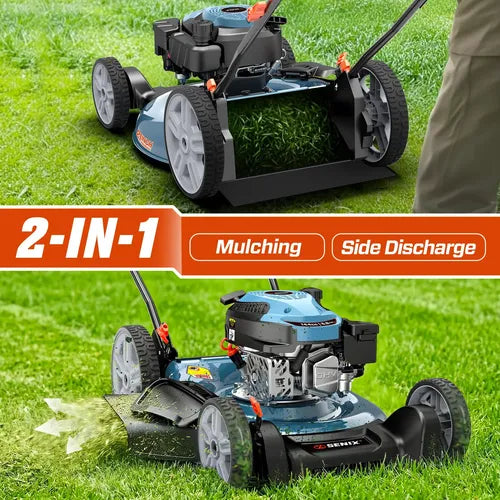 SENIX 21" 144cc 4-Cycle Gas Push Lawn Mower with 2-in-1 Side Discharge & Mulching - LSPG-L6