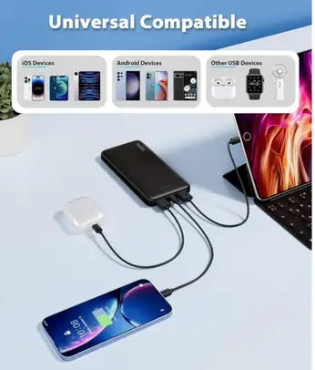 Miady 10000mAh Dual USB Portable Charger - Black Or White