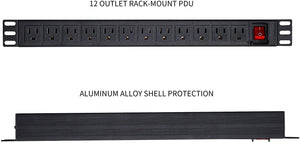 BTU Power Strip Surge Protector Rack-Mount PDU, 12 Right Angle Outlets Wide-Spaced, 15A/125V, 6ft Cord, Black