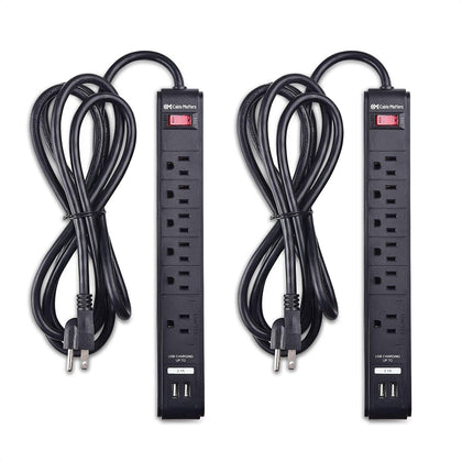 2 Pack Cable Matters 6 Outlet Surge Protector Power Strip with USB Charging Ports / 300 Joules