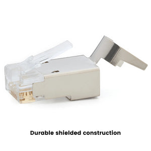 Cat6/6A RJ45 Pass Through Modular Plugs, Shielded (STP) External Ground Connector Gold Plated 3 Prong - 5 Pack