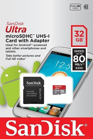 SanDisk Ultra 32GB Class 10 microSDHC UHS-I Card with Adapter